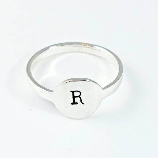 Initial Signet Sterling Silver Ring by Salt and Sparkle