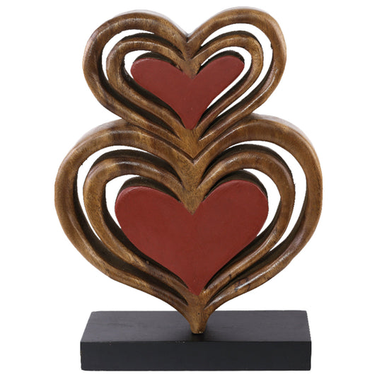 Twin Hearts Handmade Wooden Sculpture by Decozen