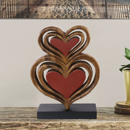 Twin Hearts Handmade Wooden Sculpture by Decozen