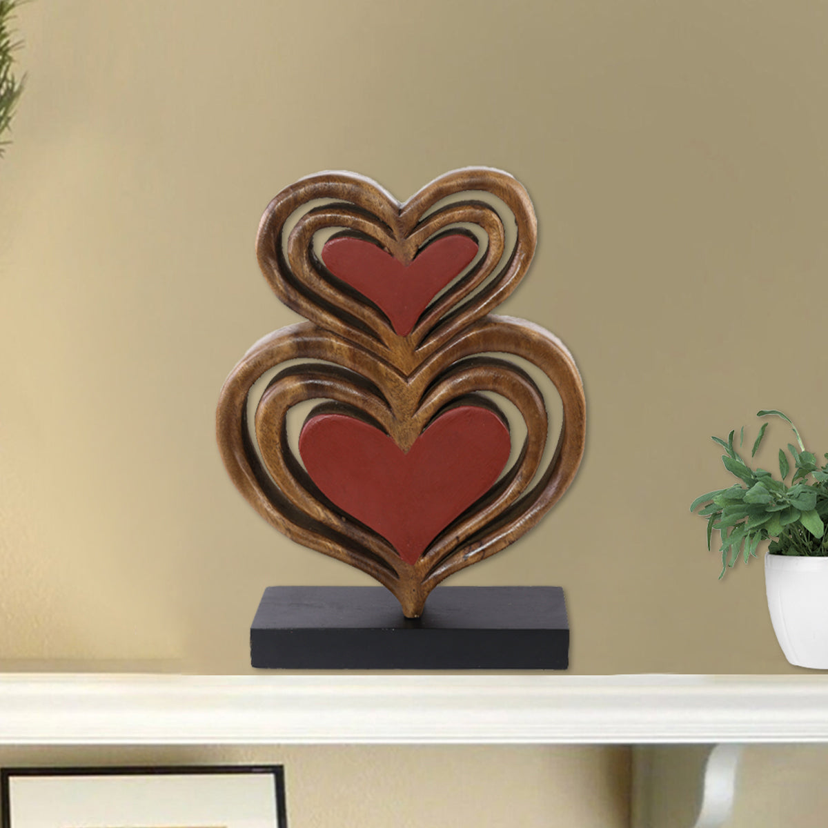 Twin Hearts Handmade Wooden Sculpture by Decozen