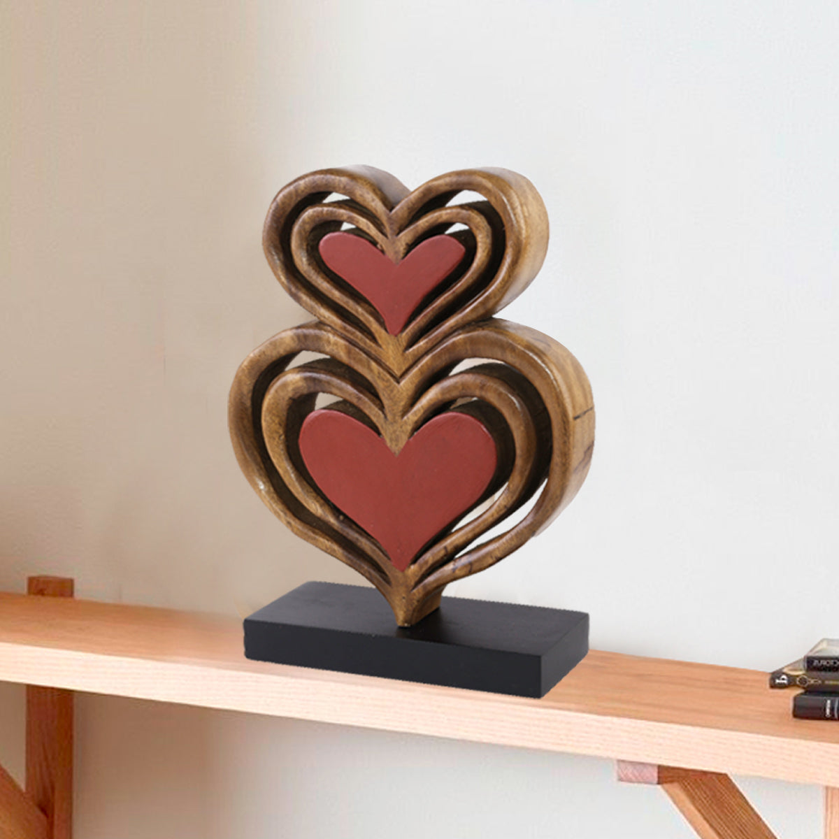 Twin Hearts Handmade Wooden Sculpture by Decozen