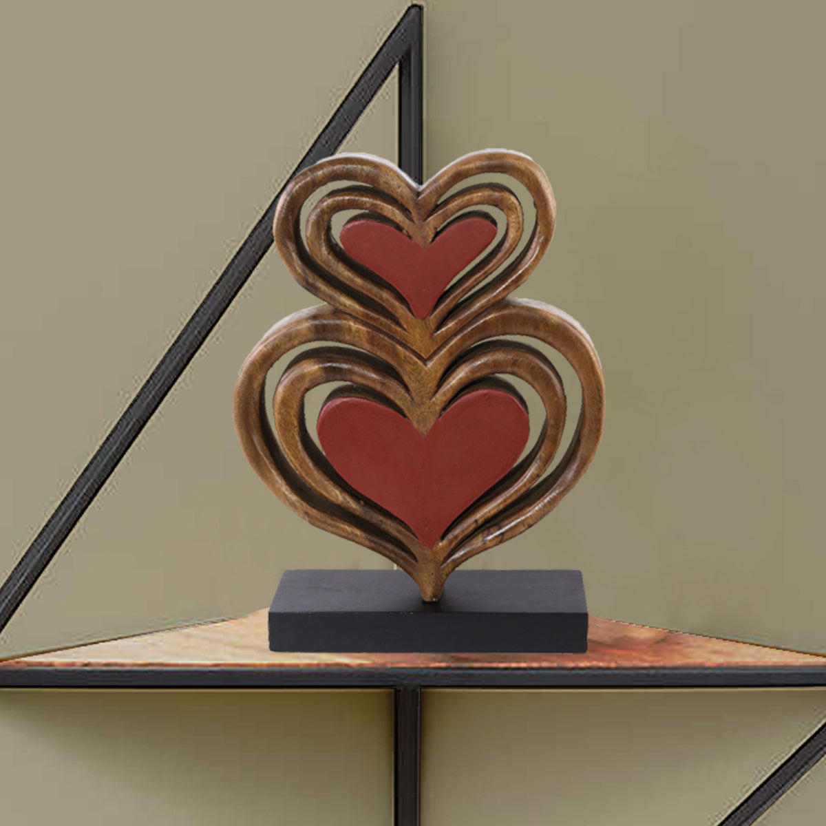 Twin Hearts Handmade Wooden Sculpture by Decozen