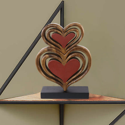 Twin Hearts Handmade Wooden Sculpture by Decozen