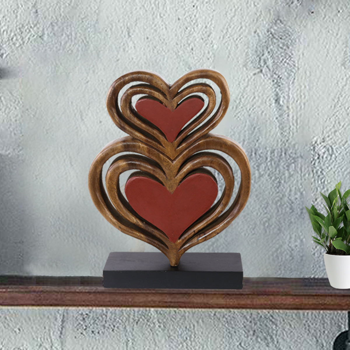 Twin Hearts Handmade Wooden Sculpture by Decozen