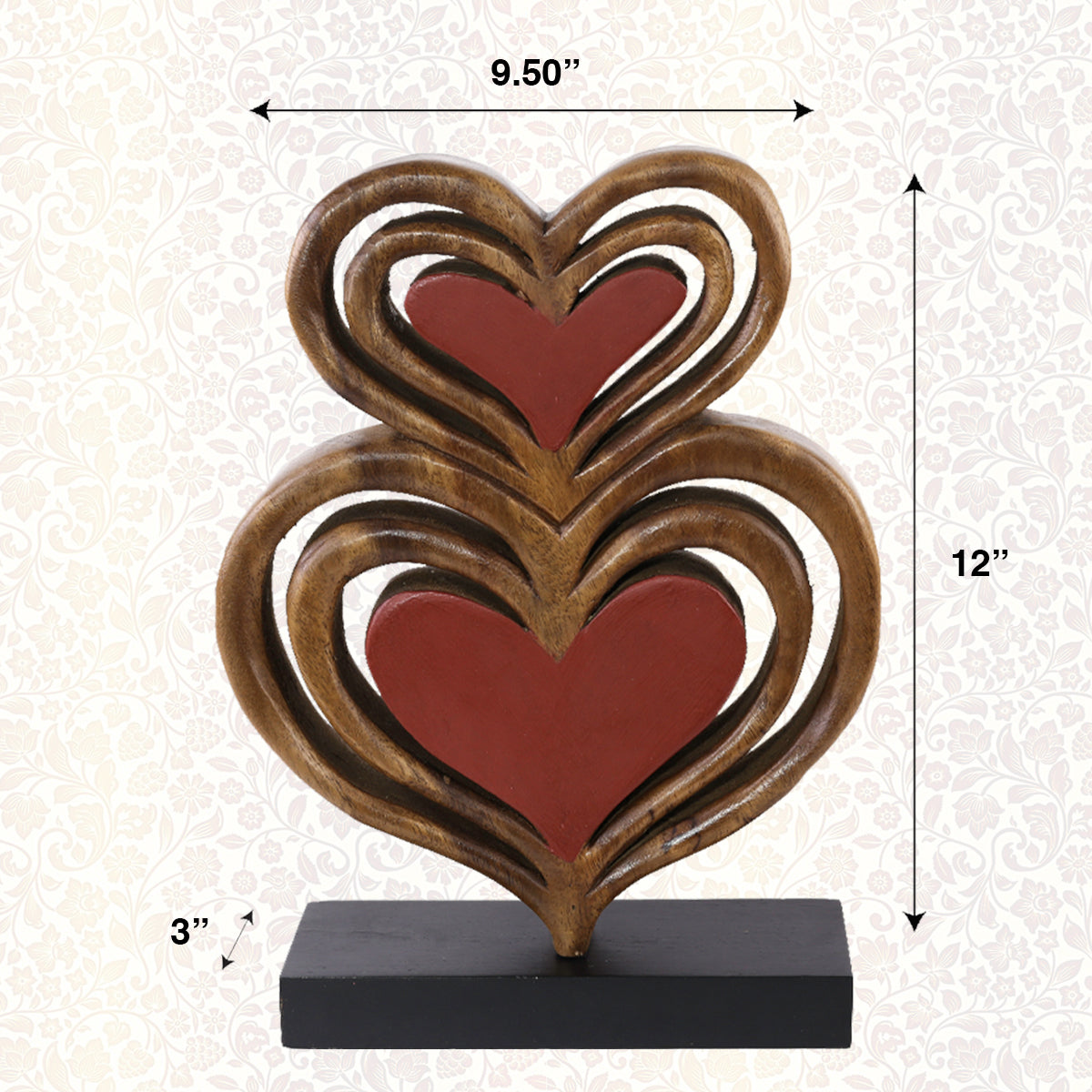 Twin Hearts Handmade Wooden Sculpture by Decozen