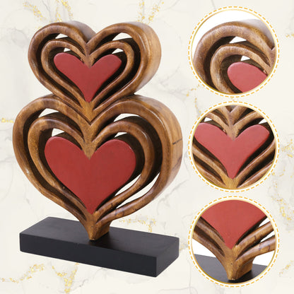 Twin Hearts Handmade Wooden Sculpture by Decozen