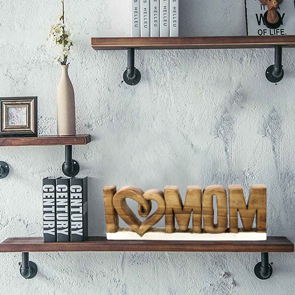 I Love Mom Handmade Wooden Sculpture by Decozen