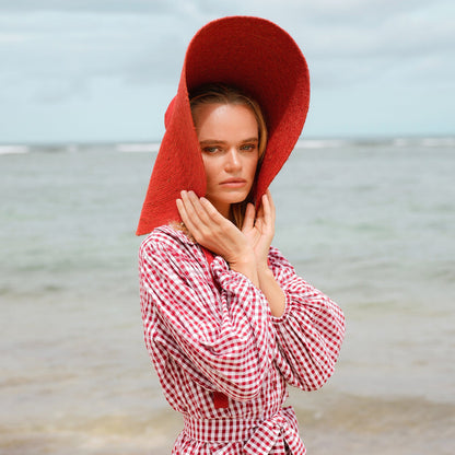 LOLA Wide Brim Jute Straw Hat in Red by BrunnaCo