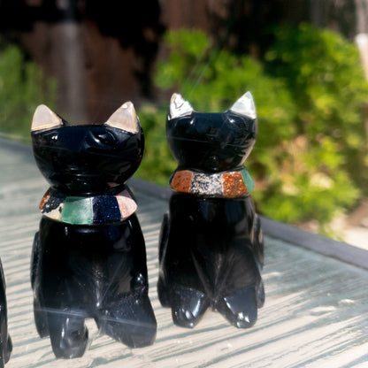 Black Obsidian Cats with Stone Collar by Whyte Quartz