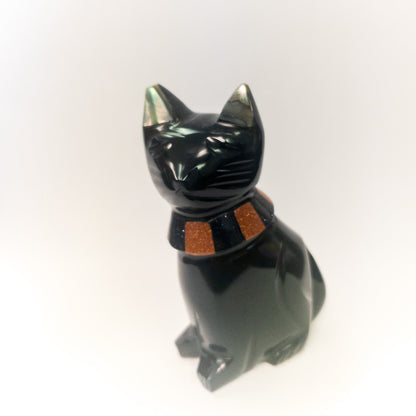 Black Obsidian Cats with Stone Collar by Whyte Quartz