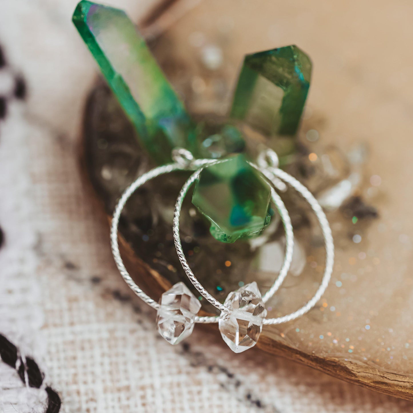 Large Herkimer Diamond Hoop Earrings by Salt and Sparkle