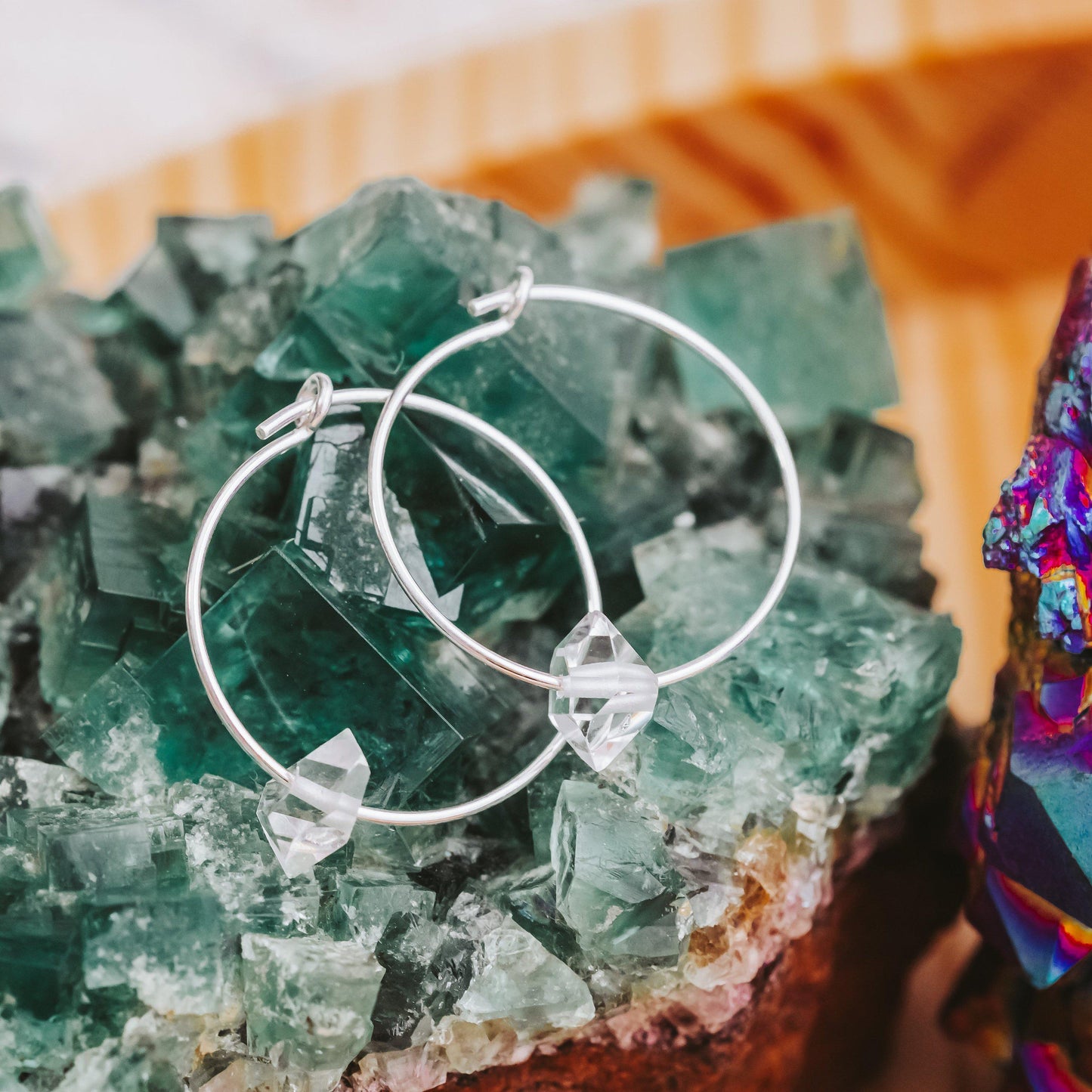 Large Herkimer Diamond Hoop Earrings by Salt and Sparkle