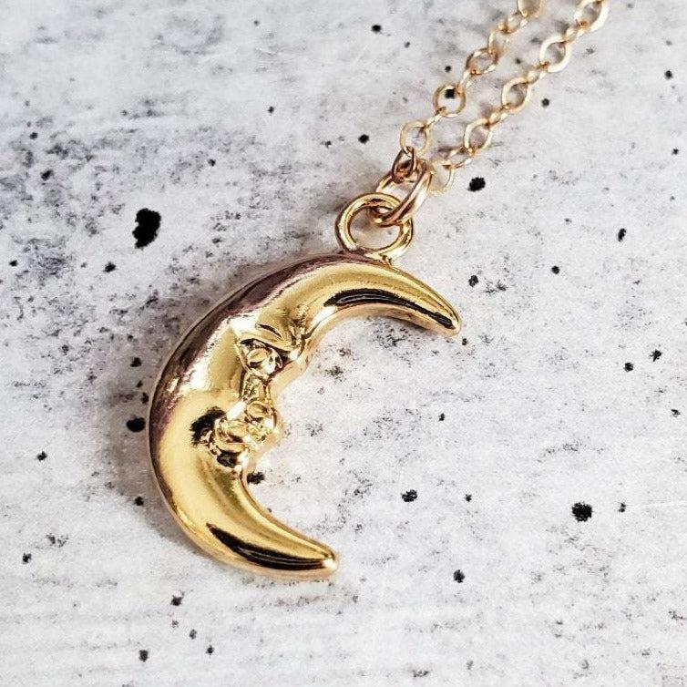 Man in the Moon Gold Necklace - Ready to Ship by Salt and Sparkle