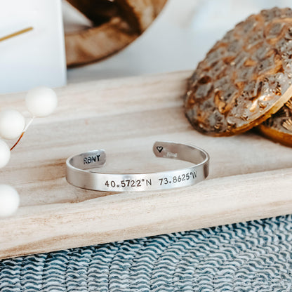 Men's Coordinates Silver Cuff Bracelet by Salt and Sparkle