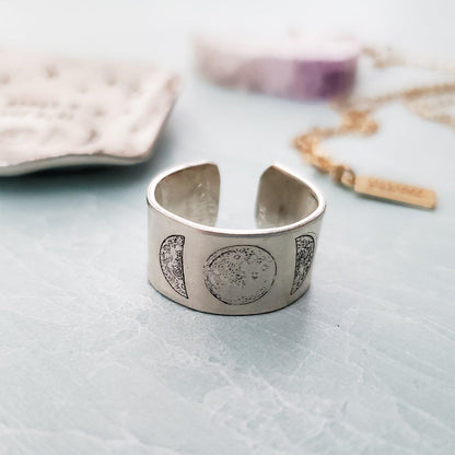 Moon Phases Celestial Silver Ring by Salt and Sparkle