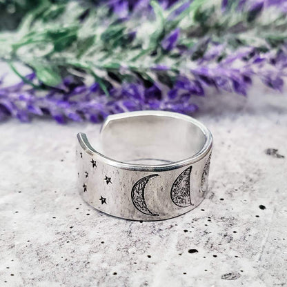 Moon Phases Celestial Silver Ring by Salt and Sparkle