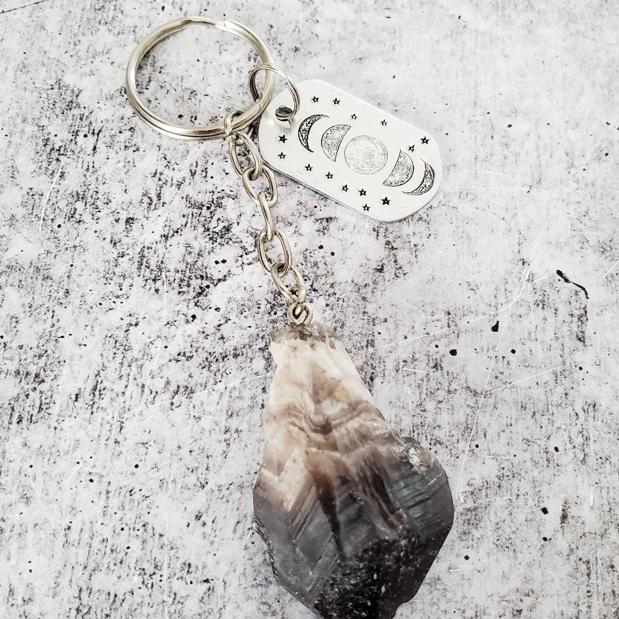 Moon Phases Dark Amethyst Keychain by Salt and Sparkle