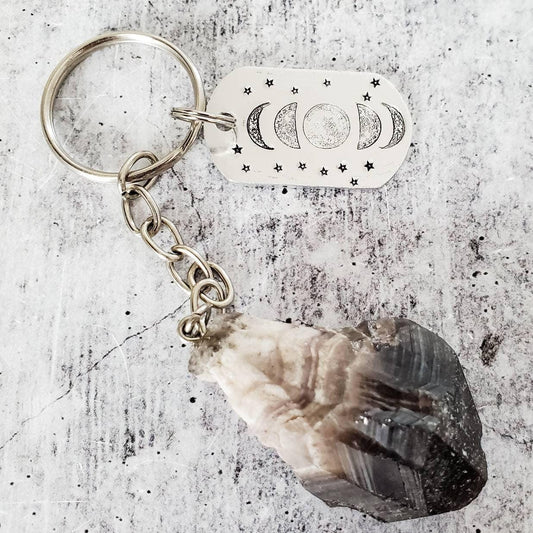 Moon Phases Dark Amethyst Keychain by Salt and Sparkle