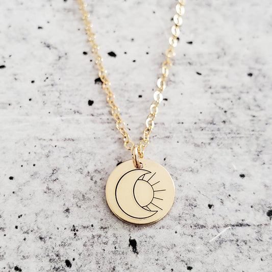 Moon and Sun Minimalist Charm Necklace by Salt and Sparkle