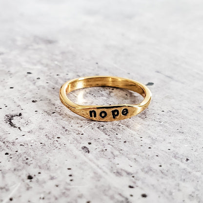 NOPE Dainty Gold Ring by Salt and Sparkle