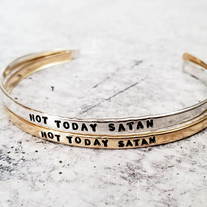 NOT TODAY SATAN Skinny Cuff Bracelet by Salt and Sparkle