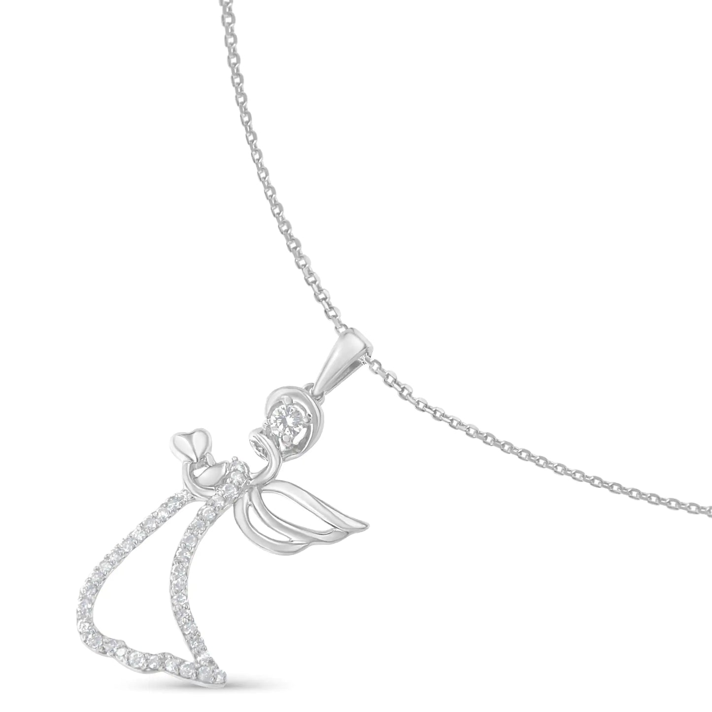 .925 Sterling Silver 1/5 cttw Diamond Angel Pendant Necklace (H-I, I1-I2)