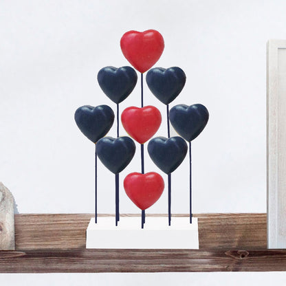 Red Blue White USA Flag Hearts Handmade Wooden Sculpture by Decozen