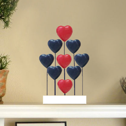 Red Blue White USA Flag Hearts Handmade Wooden Sculpture by Decozen