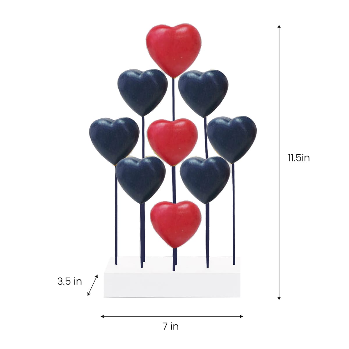 Red Blue White USA Flag Hearts Handmade Wooden Sculpture by Decozen