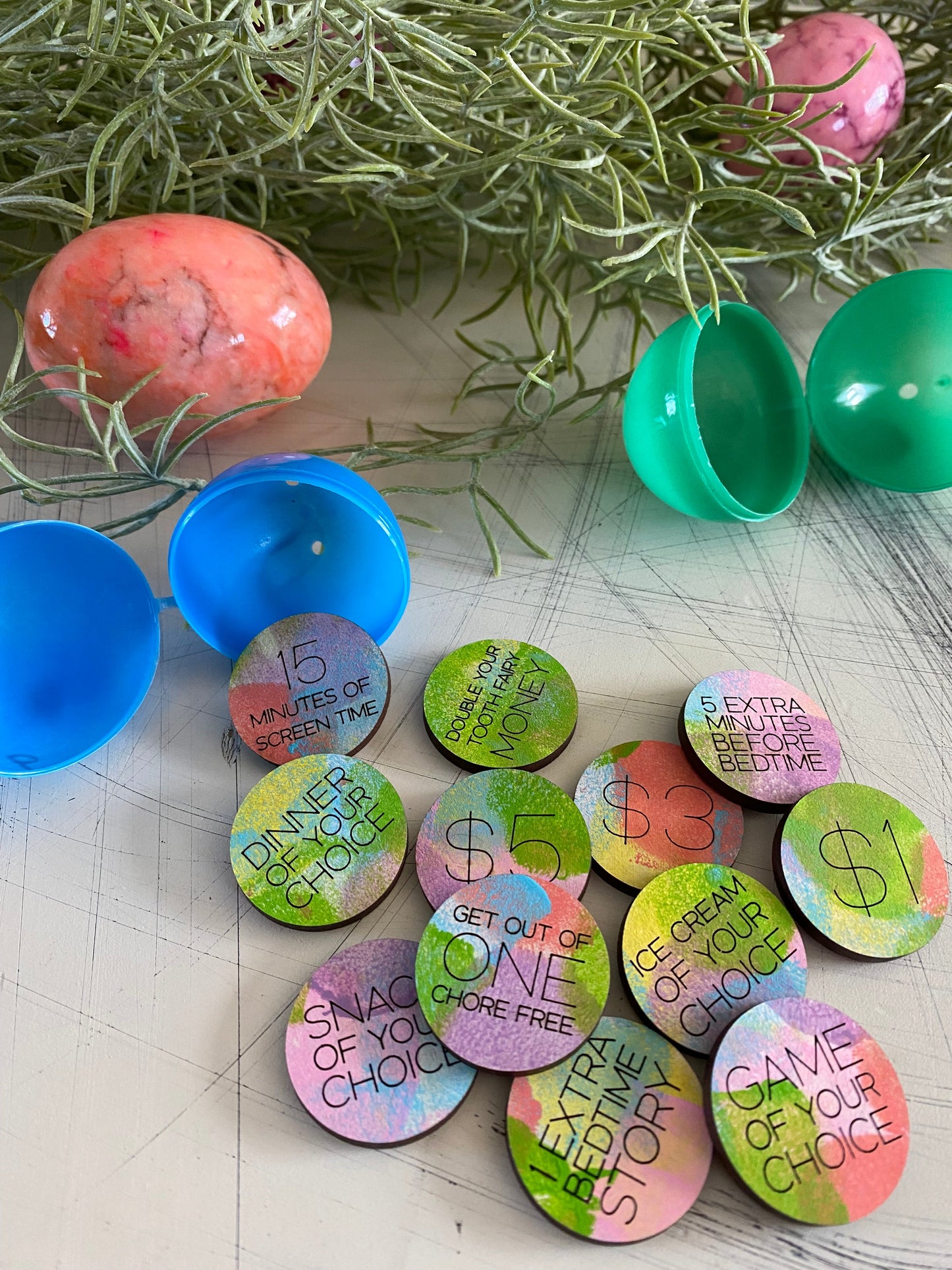 Easter tokens for Easter egg hunt, set of 12 by Novotny Designs