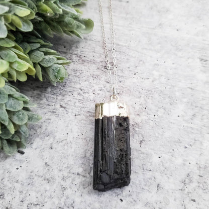 Raw Black Tourmaline Necklace by Salt and Sparkle