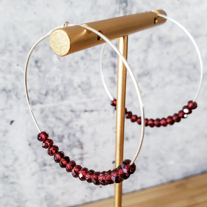 Red Garnet Beaded Hoops by Salt and Sparkle