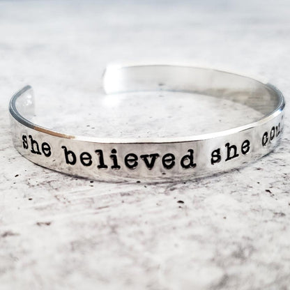 SHE BELIEVED SHE COULD SO SHE DID Stacking Cuff Bracelet by Salt and Sparkle