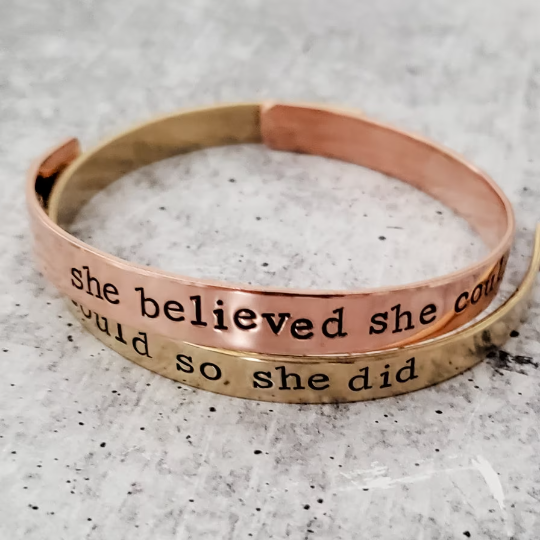 SHE BELIEVED SHE COULD SO SHE DID Stacking Cuff Bracelet by Salt and Sparkle