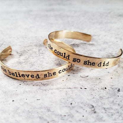 SHE BELIEVED SHE COULD SO SHE DID Stacking Cuff Bracelet by Salt and Sparkle