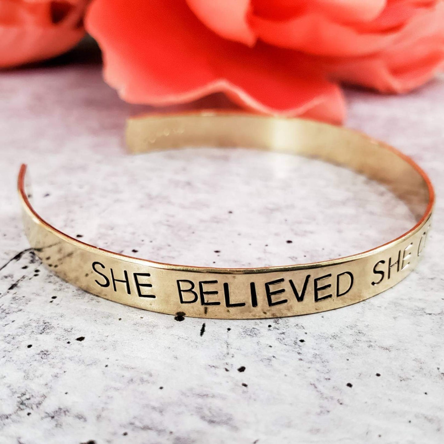 SHE BELIEVED SHE COULD SO SHE DID Stacking Cuff Bracelet by Salt and Sparkle