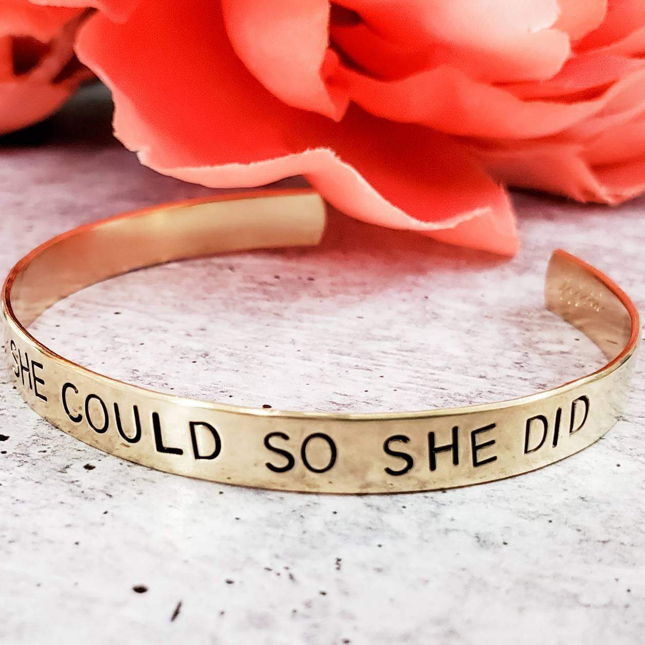 SHE BELIEVED SHE COULD SO SHE DID Stacking Cuff Bracelet by Salt and Sparkle