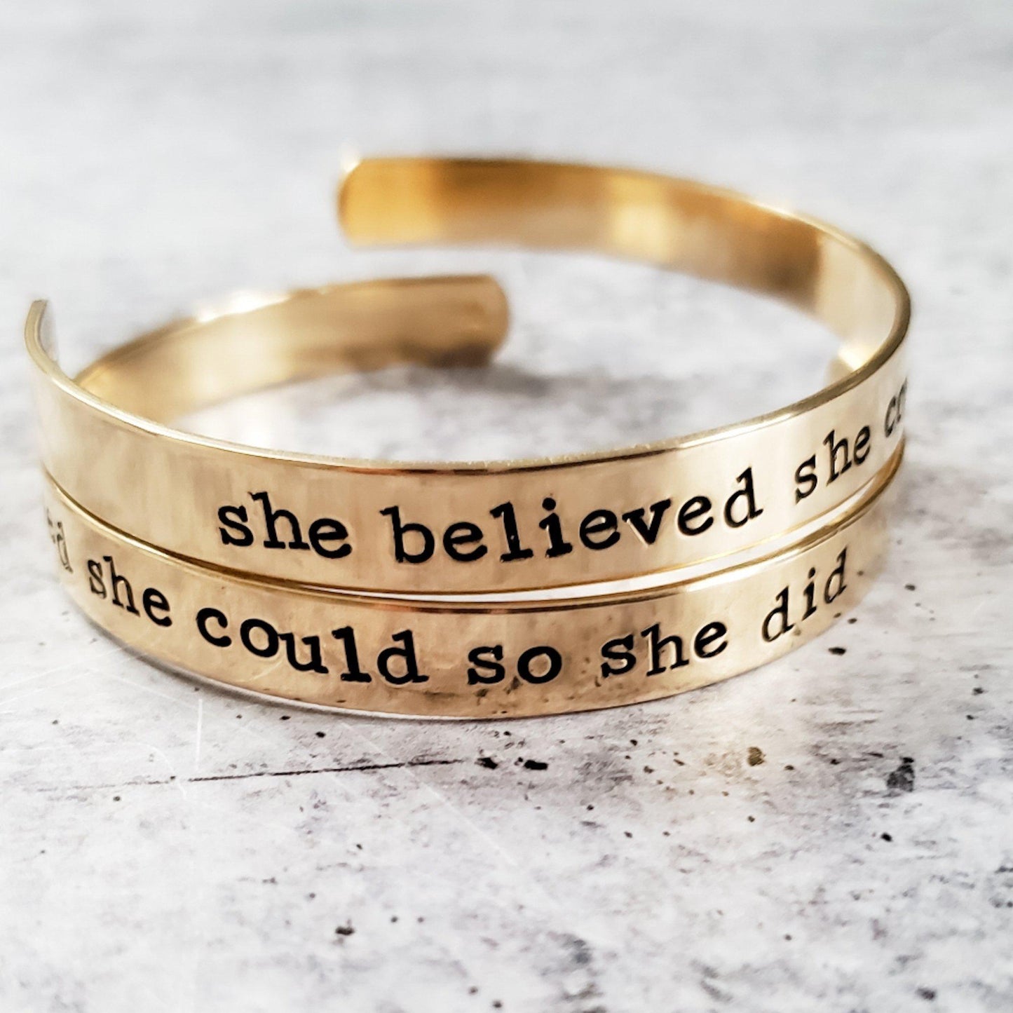 SHE BELIEVED SHE COULD SO SHE DID Stacking Cuff Bracelet by Salt and Sparkle