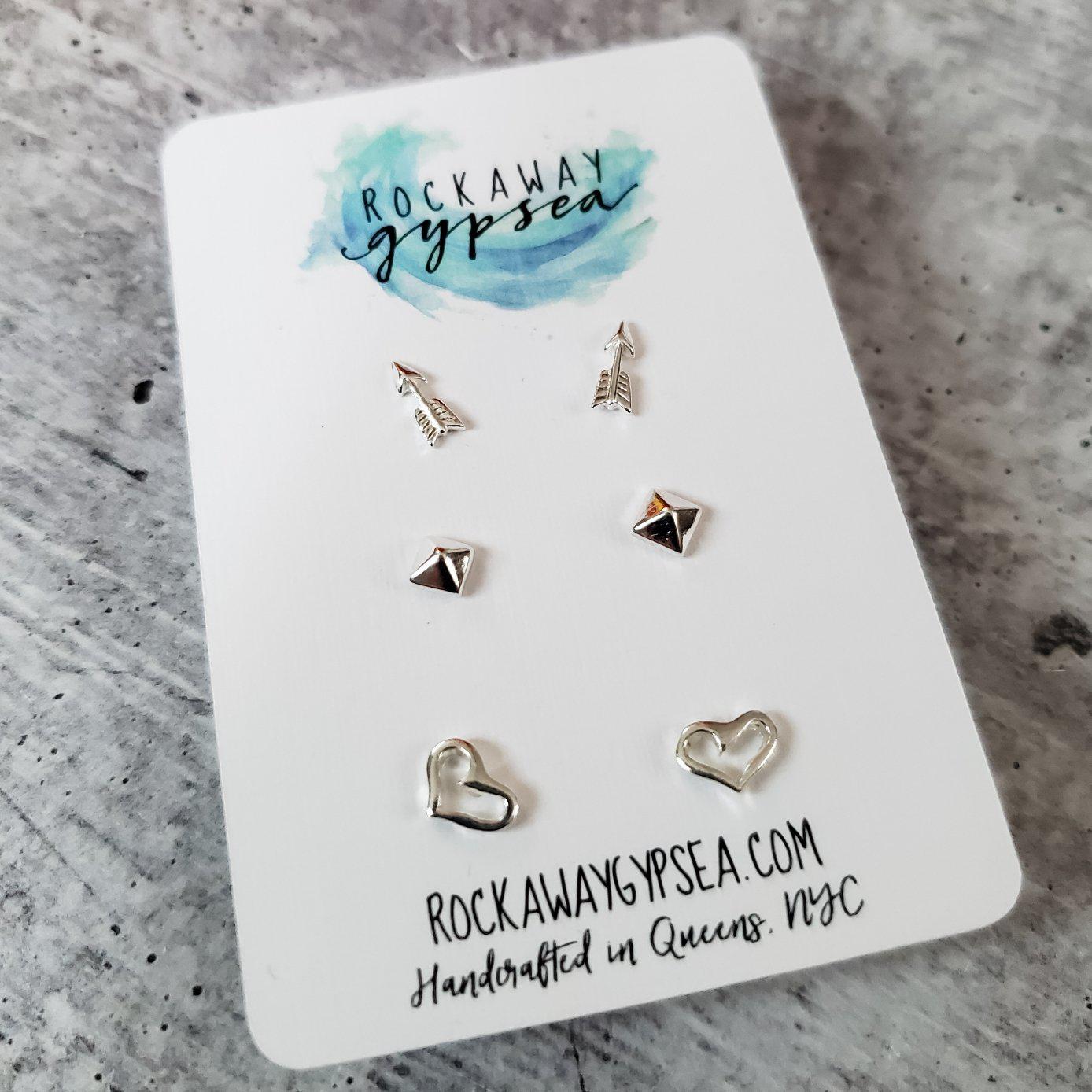 Silver Boho Mix and Match Stud Earrings by Salt and Sparkle