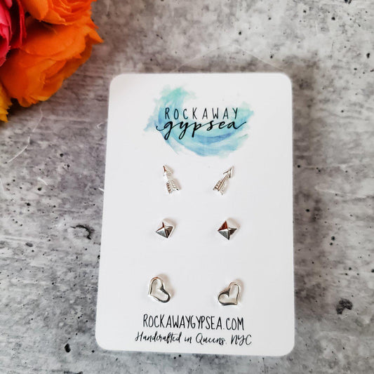 Silver Boho Mix and Match Stud Earrings by Salt and Sparkle