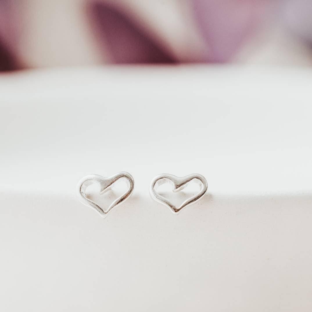 Silver Open Heart Stud Earrings by Salt and Sparkle