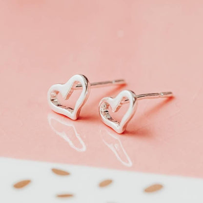 Silver Open Heart Stud Earrings by Salt and Sparkle