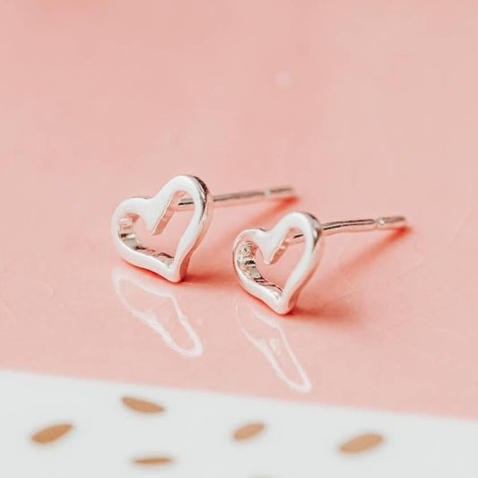 Silver Open Heart Stud Earrings by Salt and Sparkle