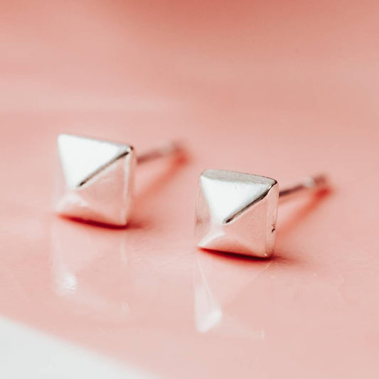 Silver Pyramid Stud Earrings by Salt and Sparkle