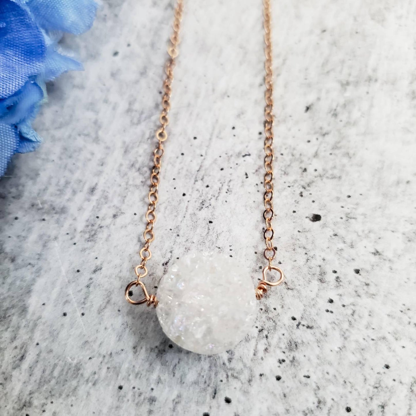 Solitaire Druzy Floating Gem Necklace by Salt and Sparkle