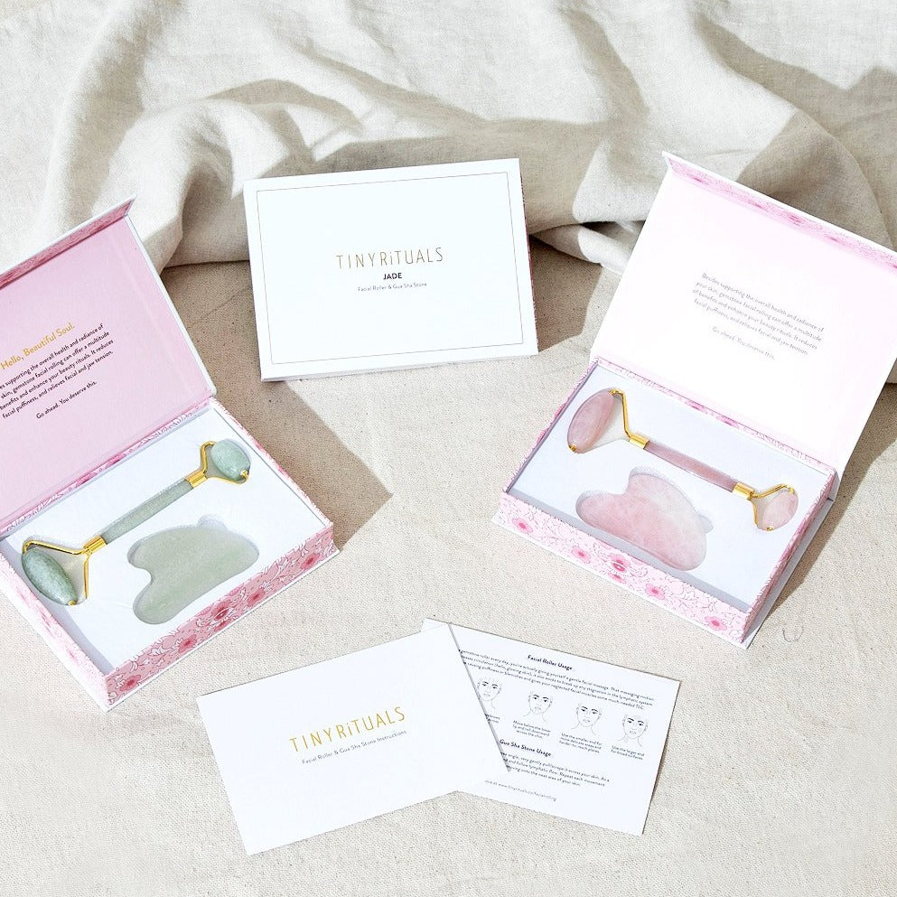 Crystal Facial Roller & Gua Sha Stone Kit by Tiny Rituals