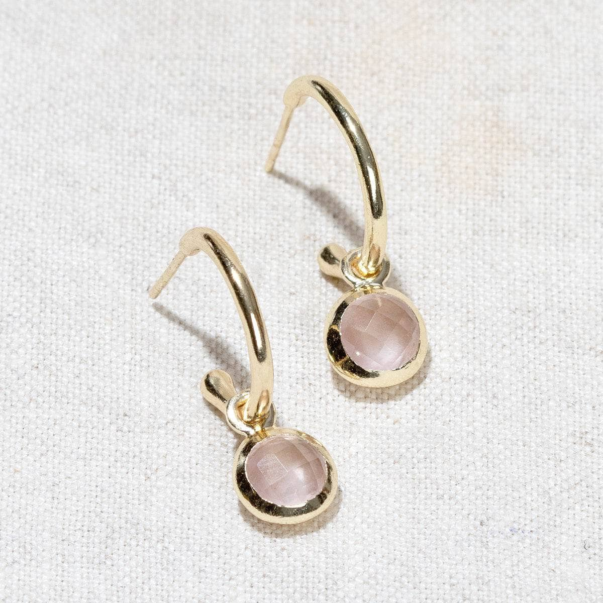 Rose Quartz Golden Hoop Earrings by Tiny Rituals