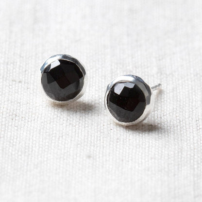 Black Tourmaline Silver or Gold Stud Earrings by Tiny Rituals