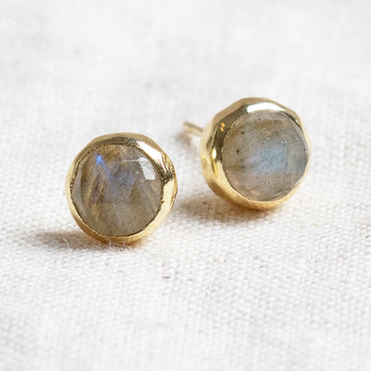 Labradorite Silver or Gold Stud Earrings by Tiny Rituals