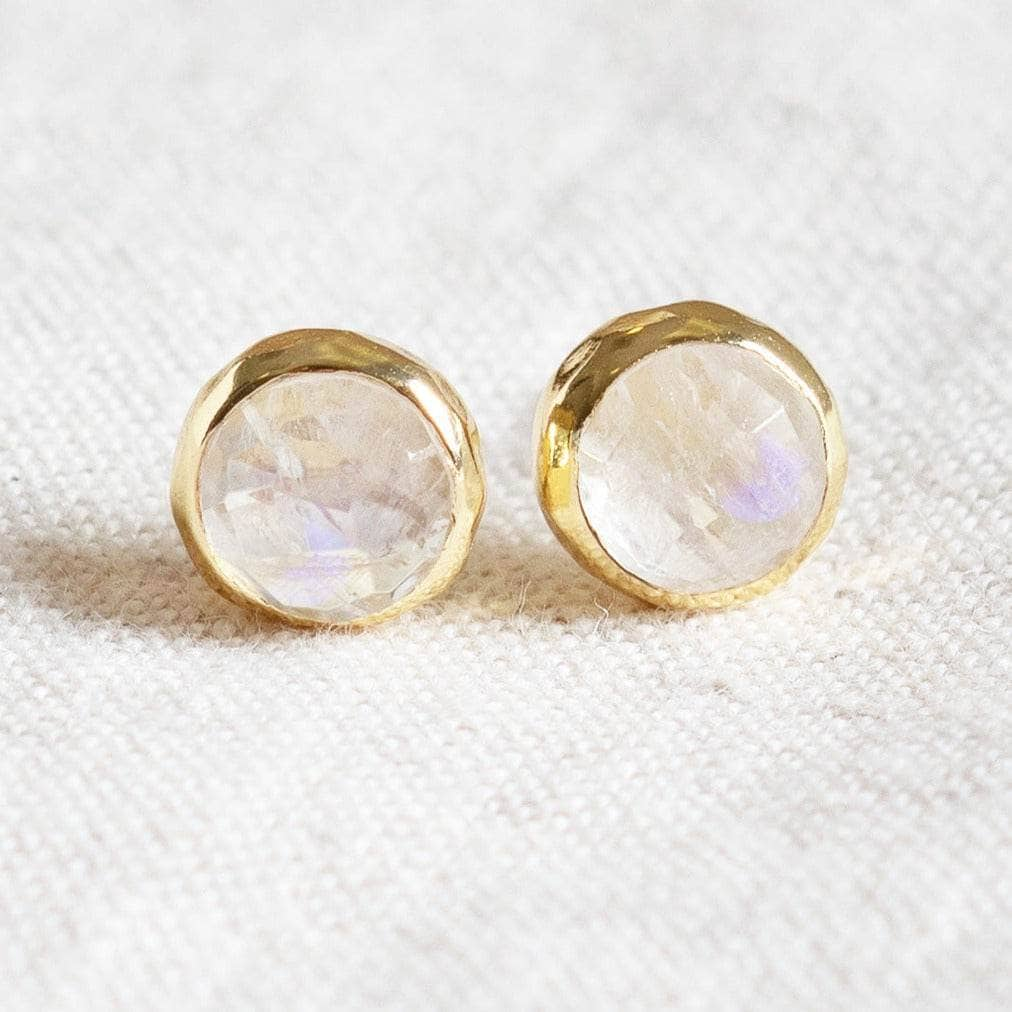 Rainbow Moonstone Silver or Gold Stud Earring by Tiny Rituals